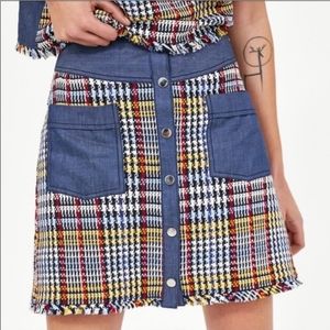 Zara Basic Contrast Tweed and Denim Mini Skirt Small